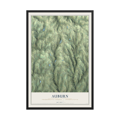 Map of Auburn, Susquehanna County, Pennsylvania, 12 x 18 inch print in a black wood frame