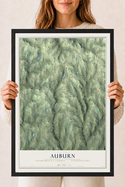Map of Auburn, Susquehanna County, Pennsylvania, 18 x 24 inch print in a black wood frame
