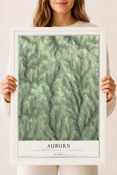 Map of Auburn, Susquehanna County, Pennsylvania, 18 x 24 inch print in a white wood frame