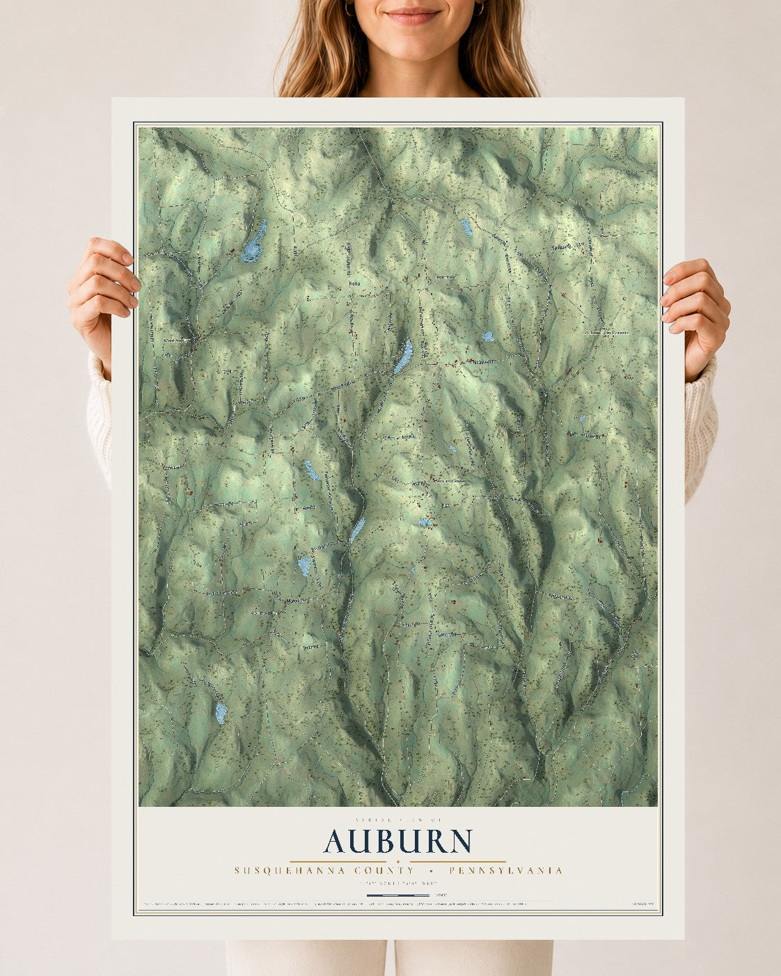Map of Auburn, Susquehanna County, Pennsylvania, 24 x 36 inch unframed archival matte print
