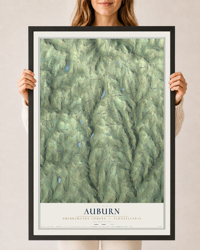 Map of Auburn, Susquehanna County, Pennsylvania, 24 x 36 inch print in a black wood frame