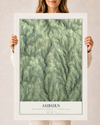 Map of Auburn, Susquehanna County, Pennsylvania, 24 x 36 inch print in a white wood frame