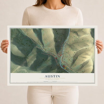 Map of Austin, Pennsylvania, 12 x 18 inch unframed archival matte print