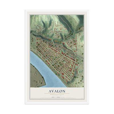 Map of Avalon, Pennsylvania, 12 x 18 inch print in a white wood frame