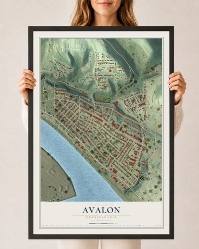 Map of Avalon, Pennsylvania, 24 x 36 inch print in a black wood frame