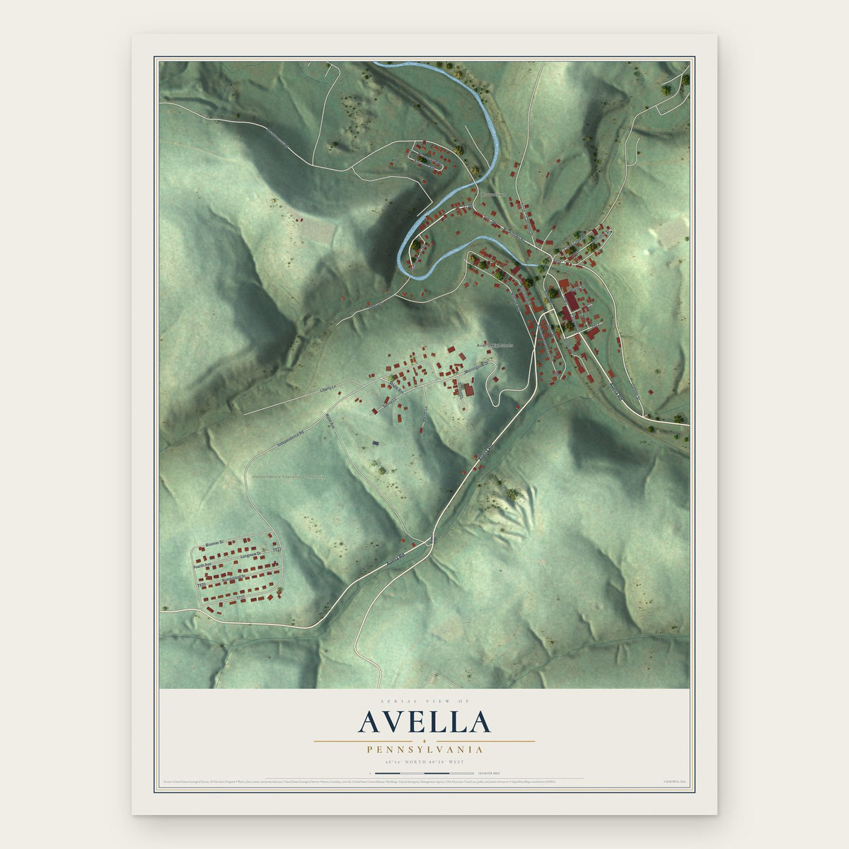 Avella, Pennsylvania map print, the full design