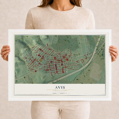 Map of Avis, Pennsylvania, 12 x 18 inch print in a white wood frame
