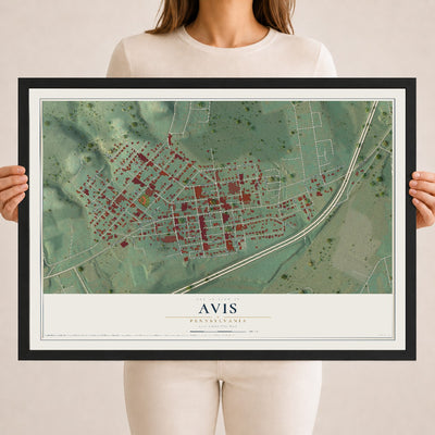 Map of Avis, Pennsylvania, 18 x 24 inch print in a black wood frame