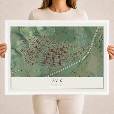 Map of Avis, Pennsylvania, 18 x 24 inch print in a white wood frame