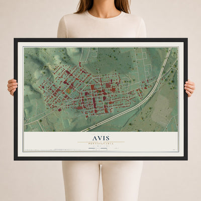 Map of Avis, Pennsylvania, 24 x 36 inch print in a black wood frame