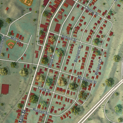 Close-up of the map of Avoca, Pennsylvania print showing street and building detail