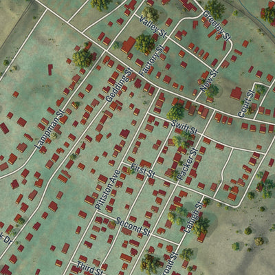 Second close-up of the map of Avoca, Pennsylvania print showing more streets and buildings