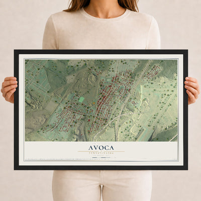 Map of Avoca, Pennsylvania, 12 x 18 inch print in a black wood frame