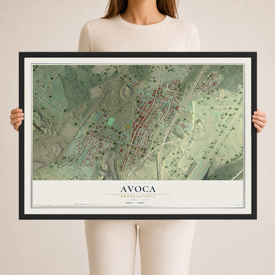 Map of Avoca, Pennsylvania, 24 x 36 inch print in a black wood frame