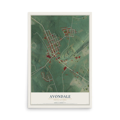 Map of Avondale, Pennsylvania, 12 x 18 inch unframed archival matte print