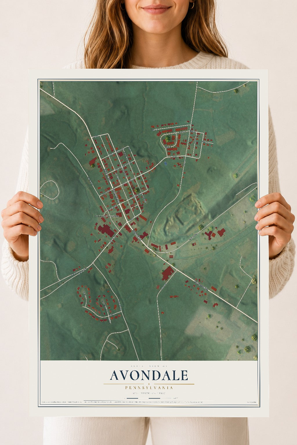 Map of Avondale, Pennsylvania, 18 x 24 inch unframed archival matte print
