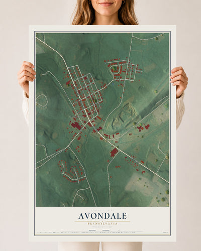 Map of Avondale, Pennsylvania, 24 x 36 inch unframed archival matte print