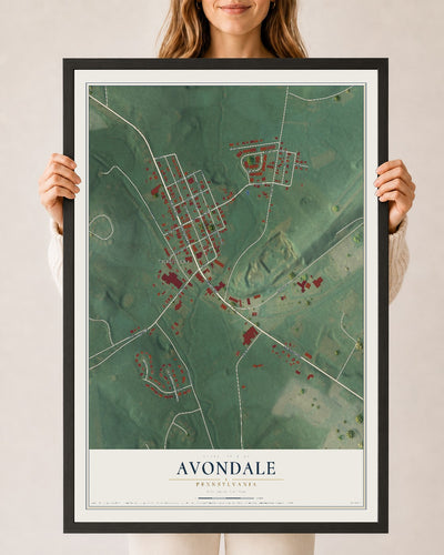 Map of Avondale, Pennsylvania, 24 x 36 inch print in a black wood frame