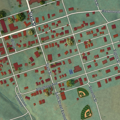 Close-up of the map of Avonmore, Pennsylvania print showing street and building detail