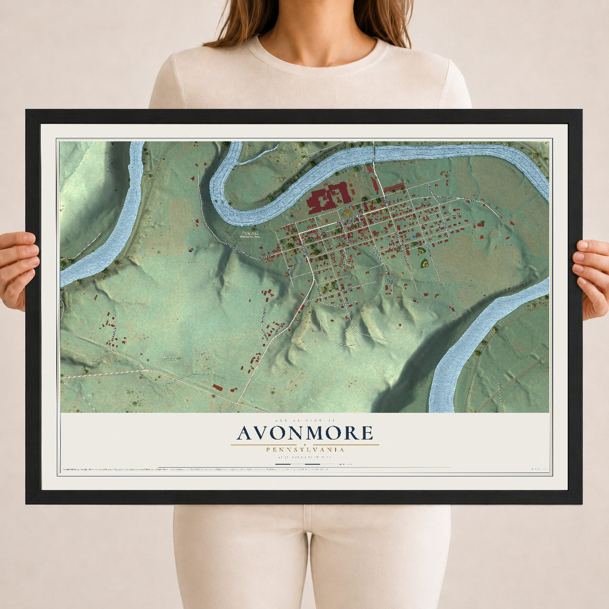 Map of Avonmore, Pennsylvania, 18 x 24 inch print in a black wood frame