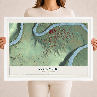 Map of Avonmore, Pennsylvania, 18 x 24 inch print in a white wood frame