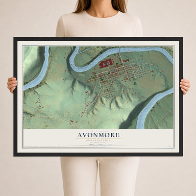 Map of Avonmore, Pennsylvania, 24 x 36 inch print in a black wood frame