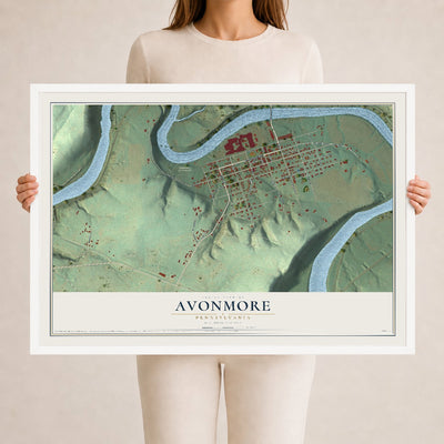 Map of Avonmore, Pennsylvania, 24 x 36 inch print in a white wood frame