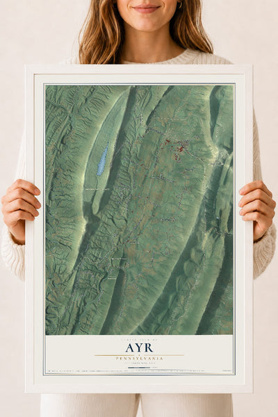 Map of Ayr, Pennsylvania, 18 x 24 inch print in a white wood frame