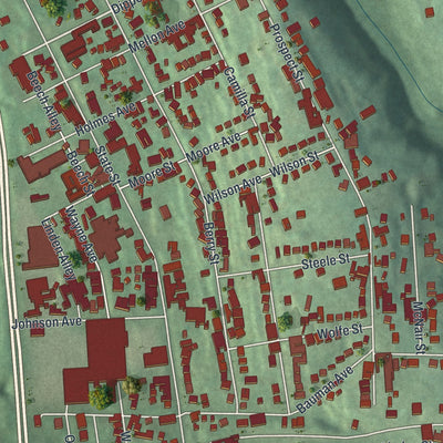 Close-up of the map of Baden, Pennsylvania print showing street and building detail