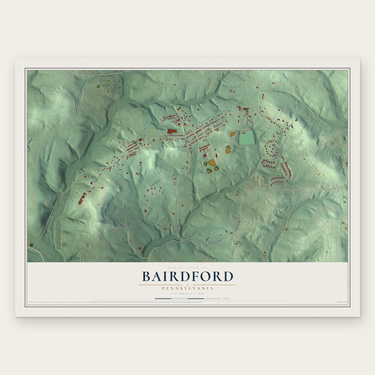Bairdford, Pennsylvania map print, the full design