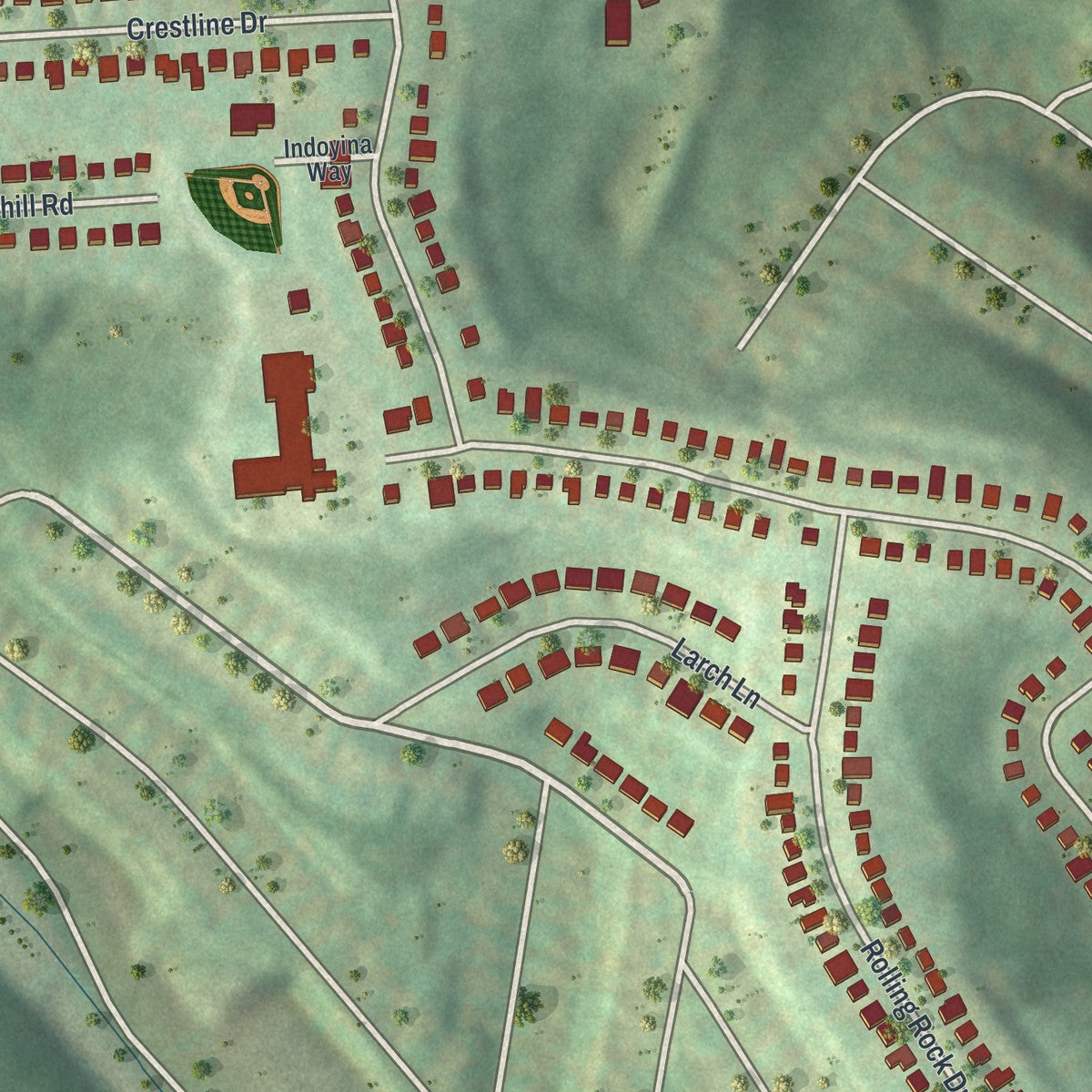 Second close-up of the map of Baldwin, Allegheny County, Pennsylvania print showing more streets and buildings