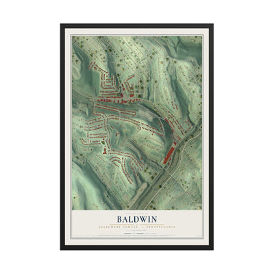 Map of Baldwin, Allegheny County, Pennsylvania, 12 x 18 inch print in a black wood frame