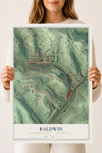 Map of Baldwin, Allegheny County, Pennsylvania, 18 x 24 inch unframed archival matte print