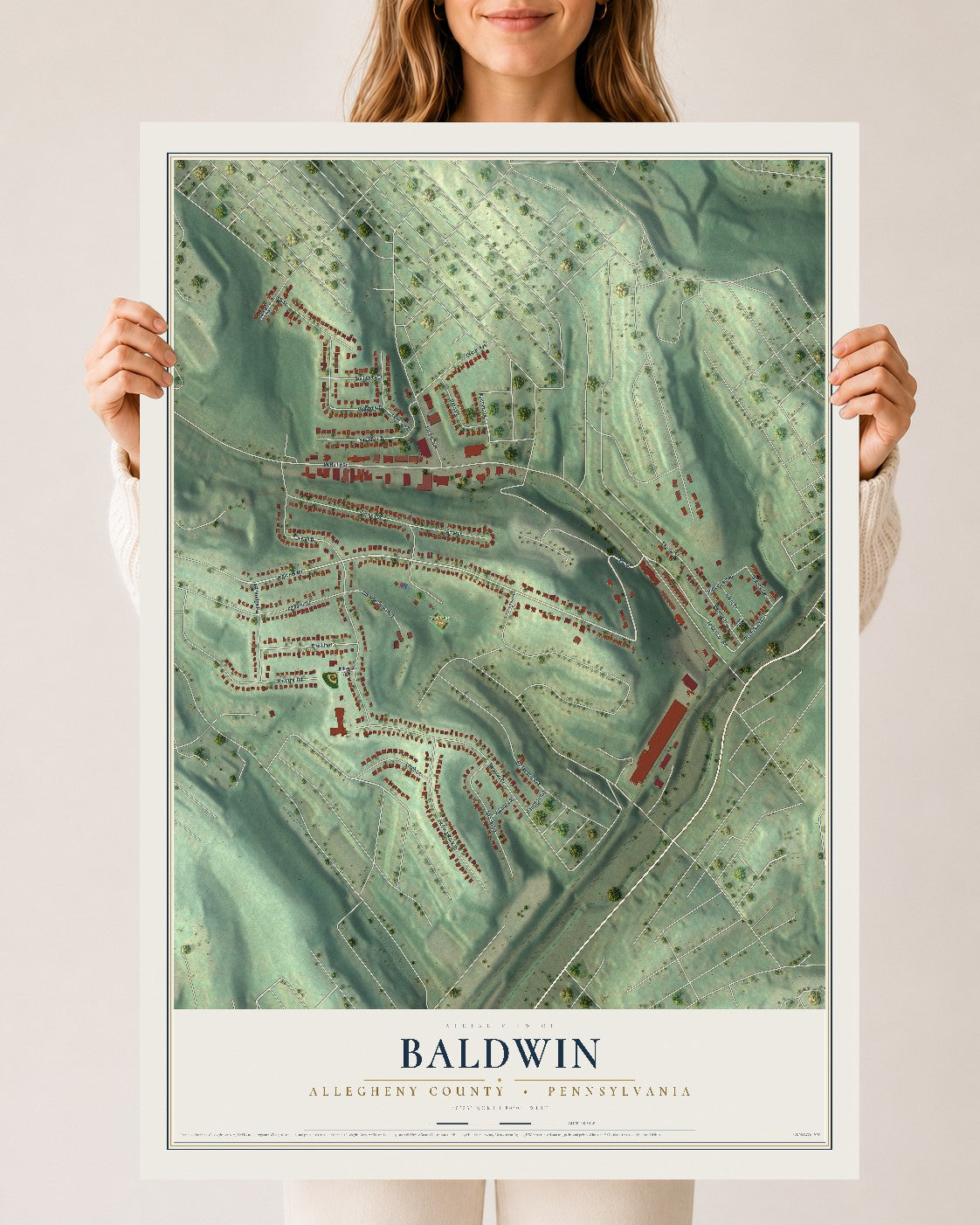 Map of Baldwin, Allegheny County, Pennsylvania, 24 x 36 inch unframed archival matte print