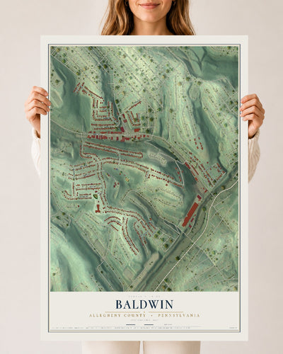 Map of Baldwin, Allegheny County, Pennsylvania, 24 x 36 inch unframed archival matte print