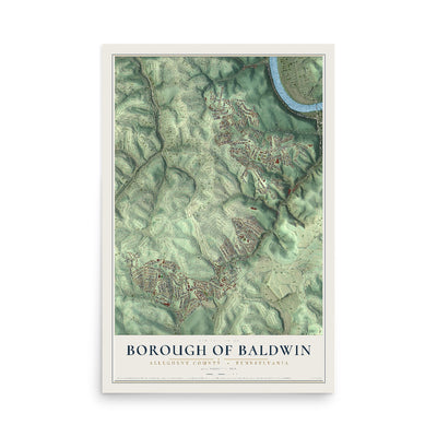 Map of the Borough of Baldwin, Allegheny County, Pennsylvania, 12 x 18 inch unframed archival matte print
