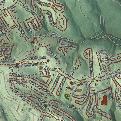 Close-up of the map of the Borough of Baldwin, Allegheny County, Pennsylvania print showing street and building detail
