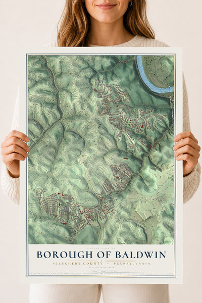 Map of the Borough of Baldwin, Allegheny County, Pennsylvania, 18 x 24 inch unframed archival matte print