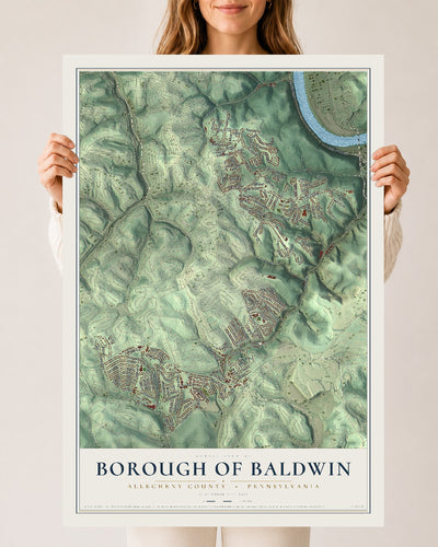 Map of the Borough of Baldwin, Allegheny County, Pennsylvania, 24 x 36 inch unframed archival matte print
