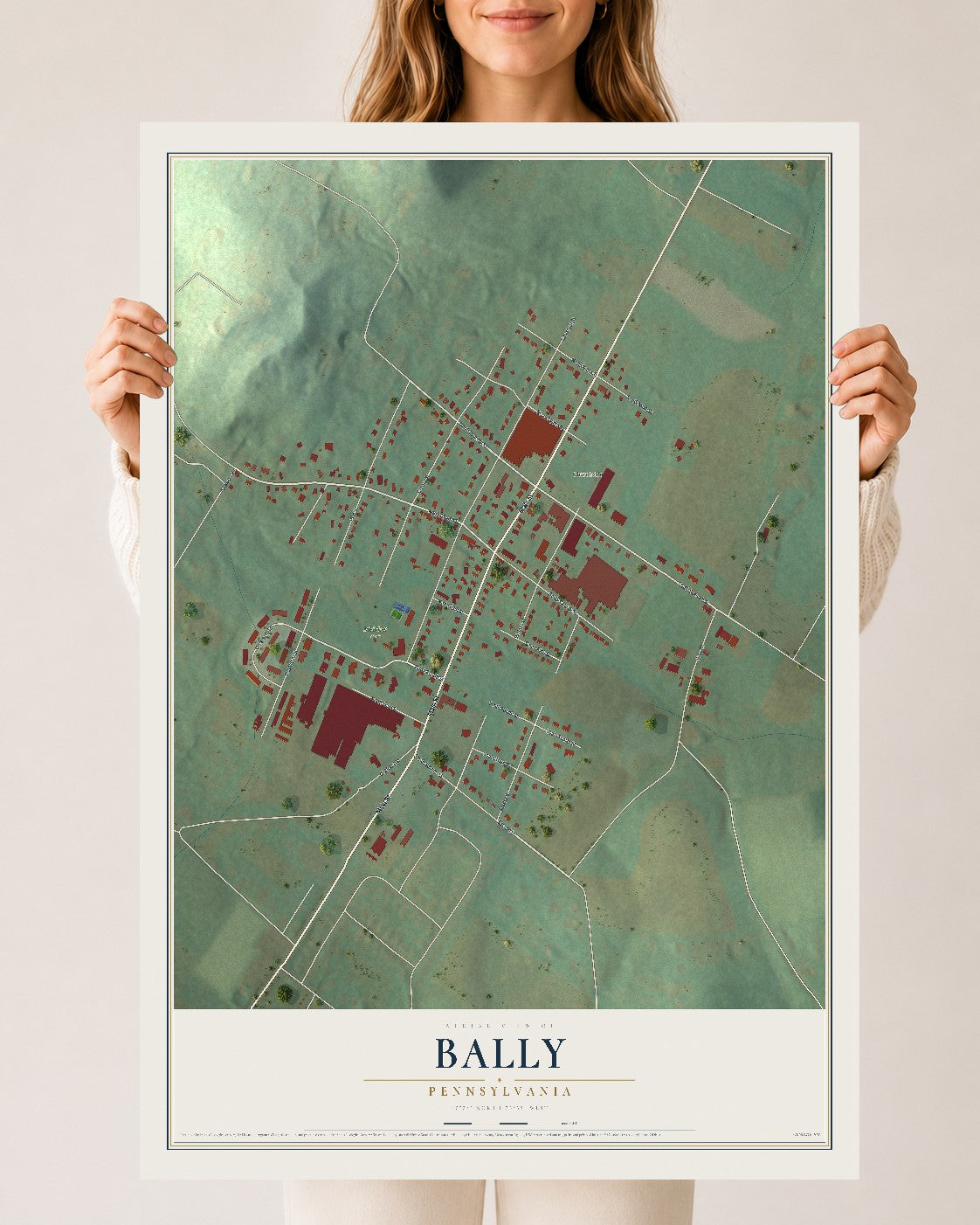 Map of Bally, Pennsylvania, 24 x 36 inch unframed archival matte print