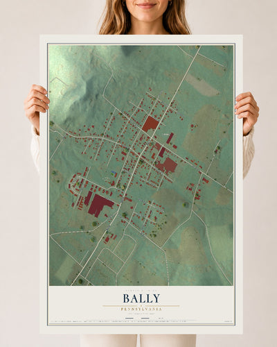 Map of Bally, Pennsylvania, 24 x 36 inch unframed archival matte print
