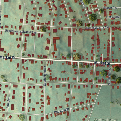 Close-up of the map of Bangor, Pennsylvania print showing street and building detail