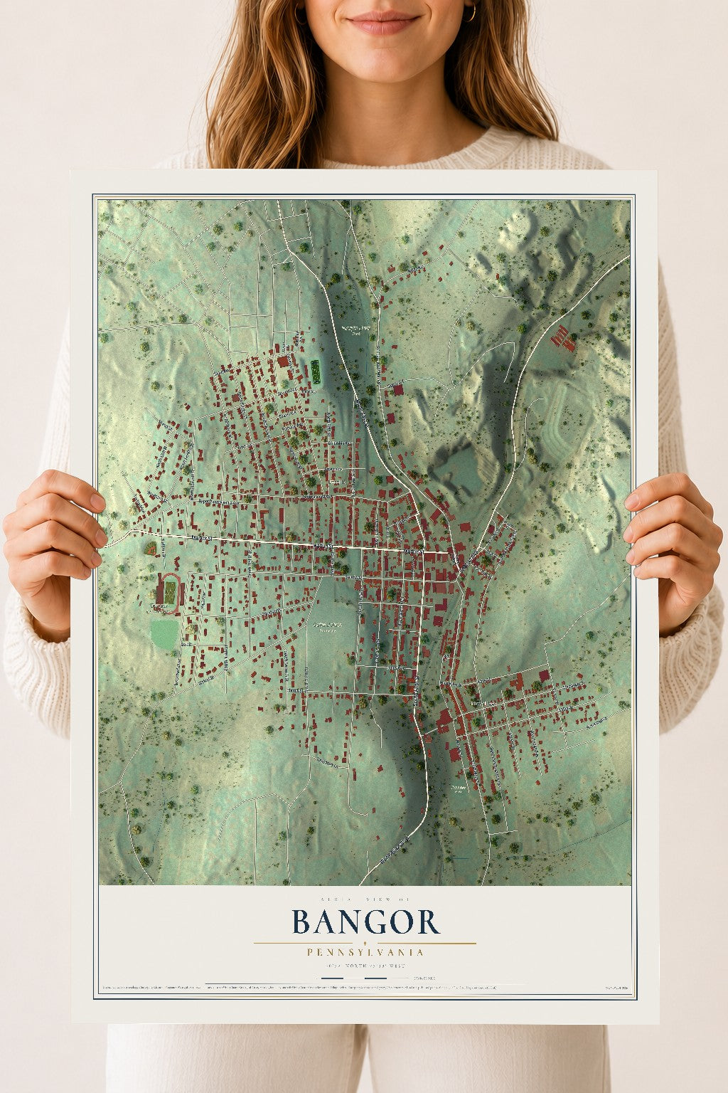 Map of Bangor, Pennsylvania, 18 x 24 inch unframed archival matte print