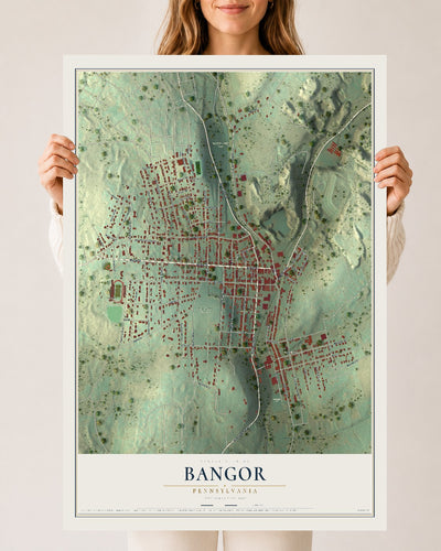 Map of Bangor, Pennsylvania, 24 x 36 inch unframed archival matte print