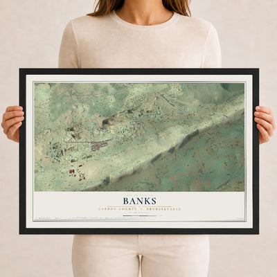 Map of Banks, Carbon County, Pennsylvania, 12 x 18 inch print in a black wood frame