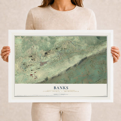 Map of Banks, Carbon County, Pennsylvania, 12 x 18 inch print in a white wood frame