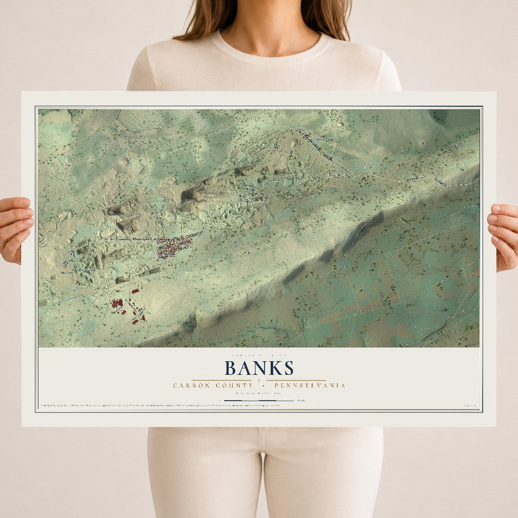 Map of Banks, Carbon County, Pennsylvania, 18 x 24 inch unframed archival matte print