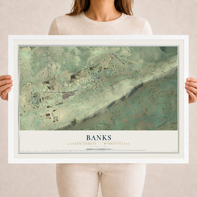 Map of Banks, Carbon County, Pennsylvania, 18 x 24 inch print in a white wood frame