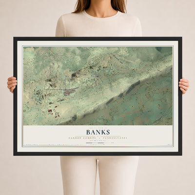 Map of Banks, Carbon County, Pennsylvania, 24 x 36 inch print in a black wood frame
