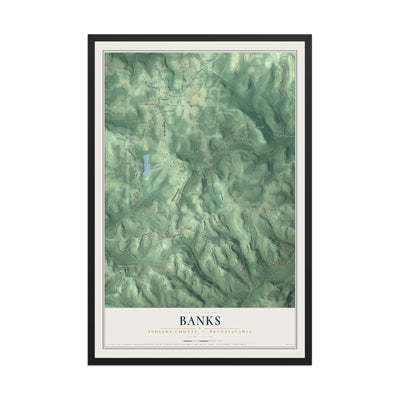 Map of Banks, Indiana County, Pennsylvania, 12 x 18 inch print in a black wood frame
